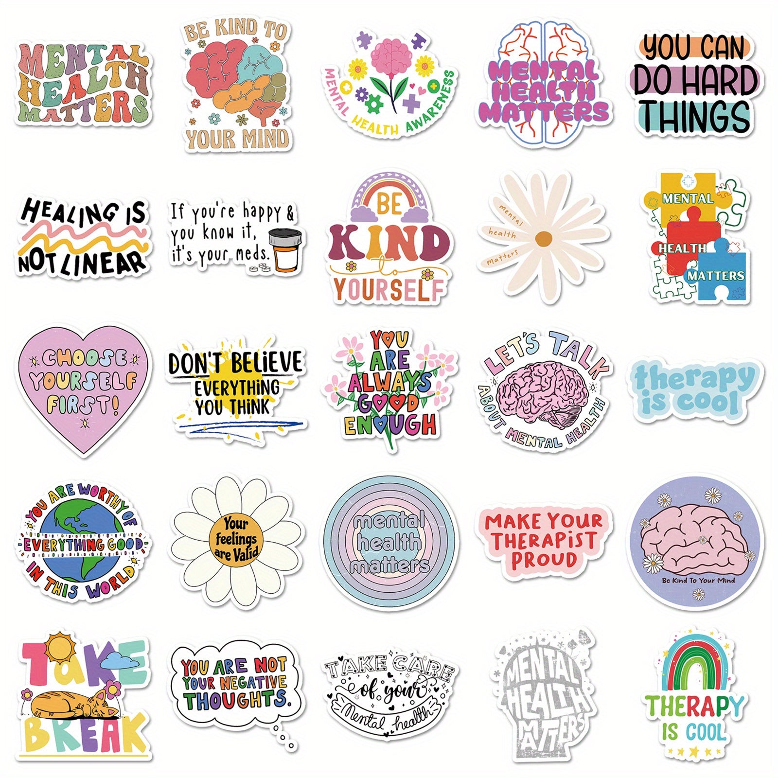 100pcs Mental Health Quotes Vinyl Stickers for Laptops Water Bottl