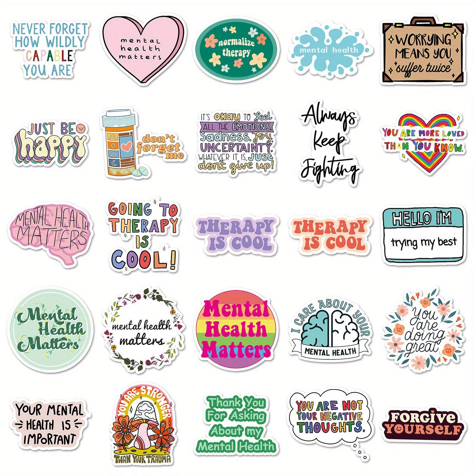 100pcs Mental Health Quotes Vinyl Stickers for Laptops Water Bottl