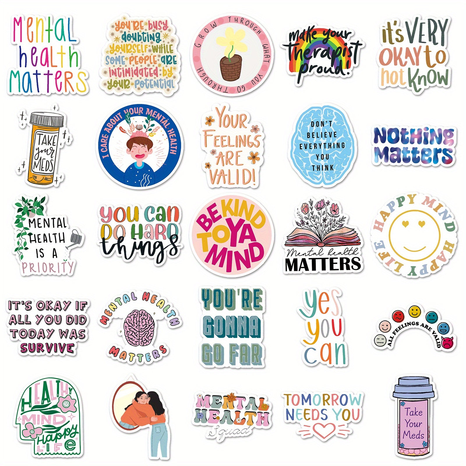 100pcs Mental Health Quotes Vinyl Stickers for Laptops Water Bottl