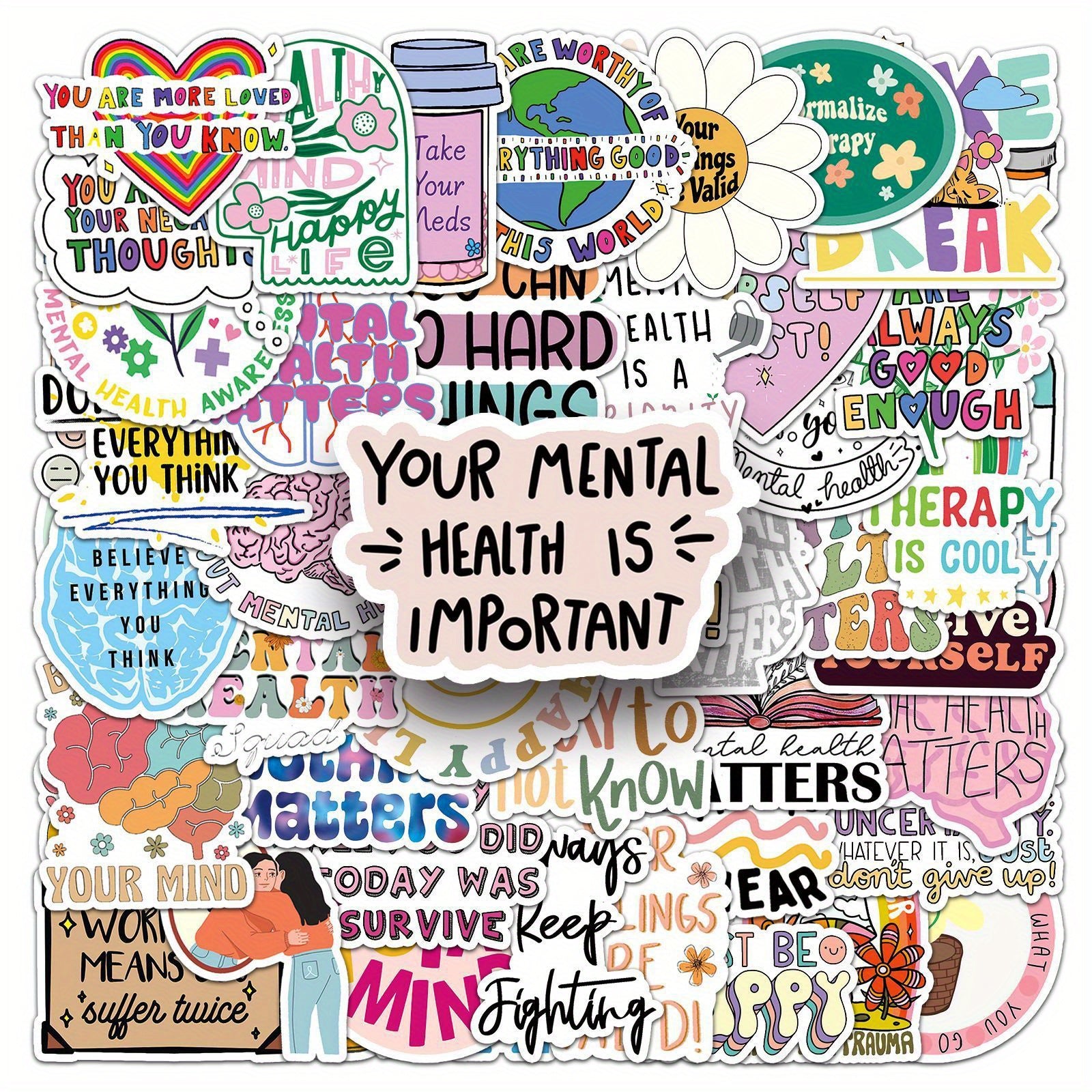 100pcs Mental Health Quotes Vinyl Stickers for Laptops Water Bottl