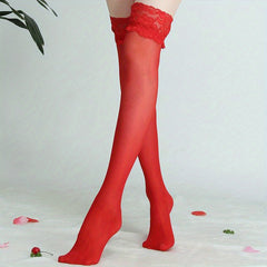 Lace Trim Thigh High Stockings Mesh Over Knee Socks Women's Stockings