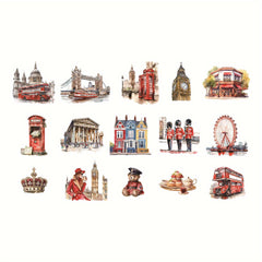 30pcs London Architectural Stickers Big Ben Red Buses Vibrant W