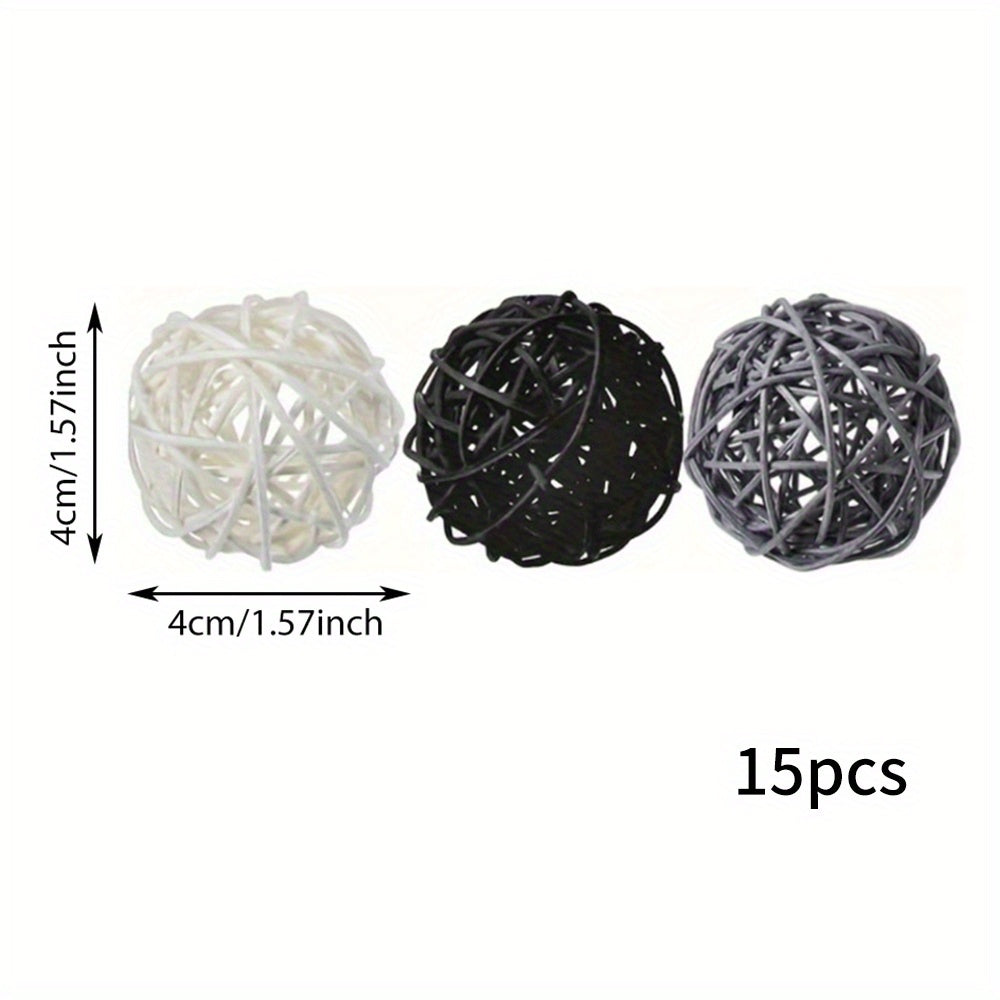 15pcs Wooden Rattan Ball Set for Home Decor and DIY Pet Toy