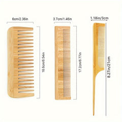 6pc Bamboo Hair Brush & Comb Set for Normal Hair