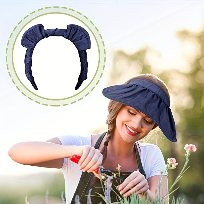 Solid Visor Hat Women Wide Brim Foldable Headband Summer UV Pro