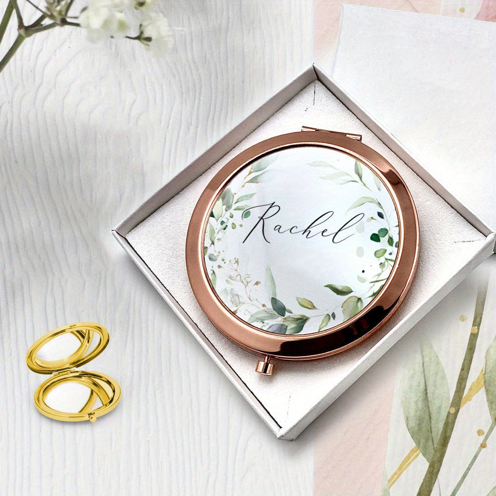 Personalized Wedding Pocket Compact Mirror Custom Name Engraved Bridesmaid Gift