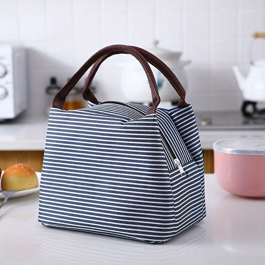 Striped Insulated Lunch Bag Leak Proof Bento Box