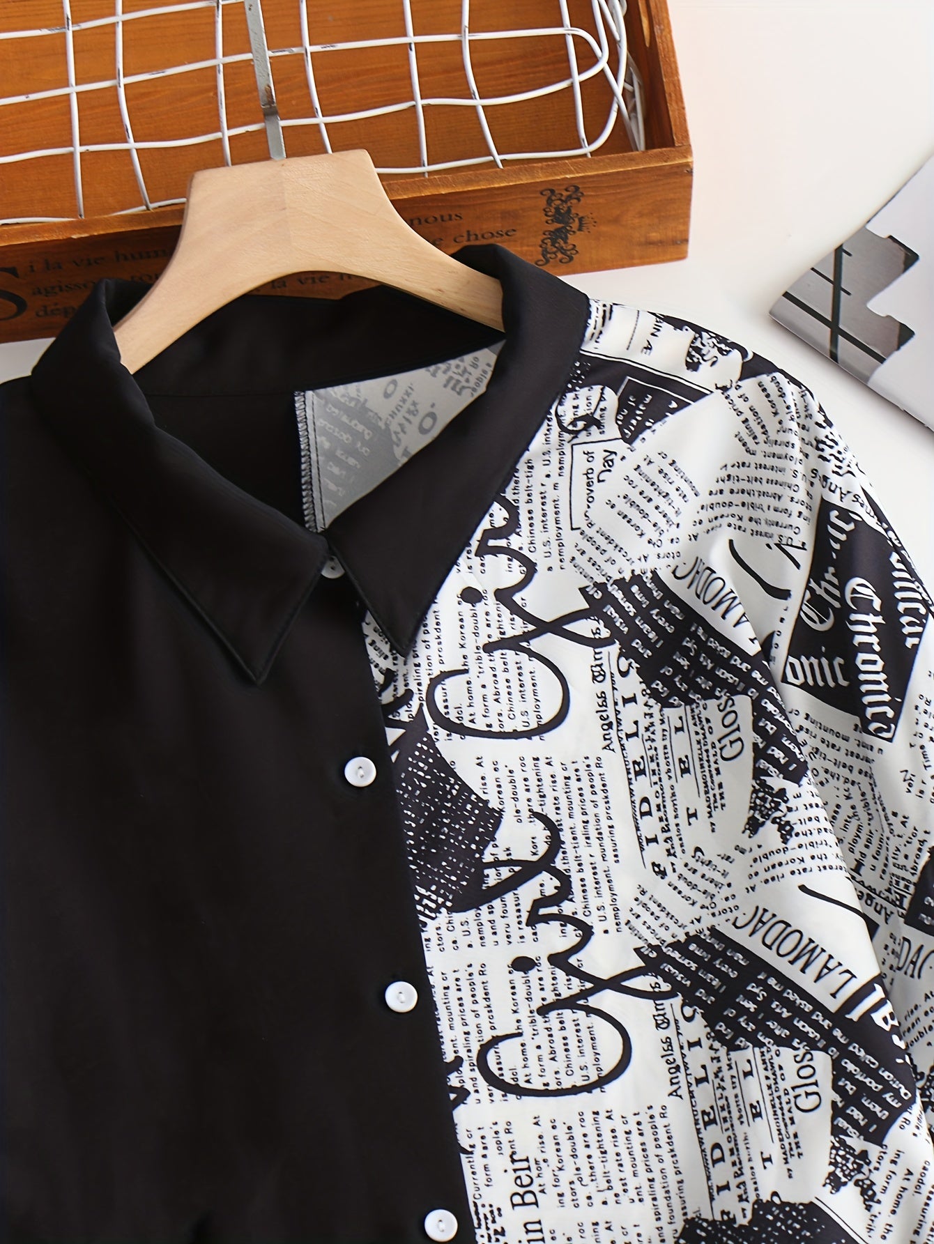  Women's Colorblock Print Button Shirt Dress
