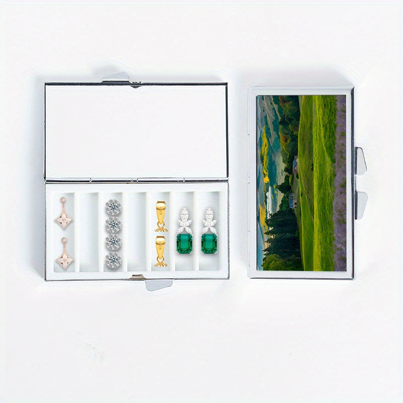 Grassland Pattern Rectangular Medicine Box with 7 Compartments