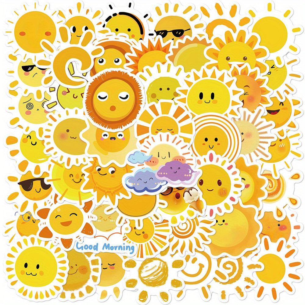 50pcs Vinyl Sun Stickers Reusable Cartoon Sun Decals for Adults