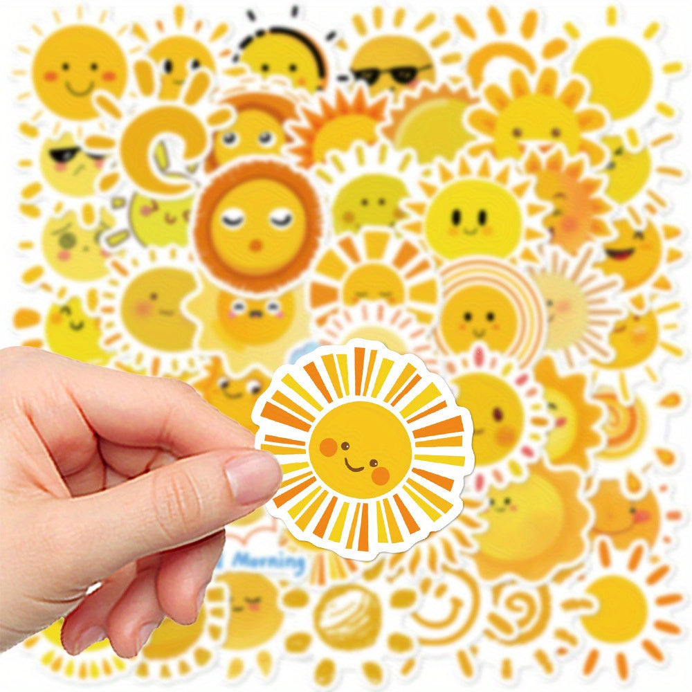 50pcs Vinyl Sun Stickers Reusable Cartoon Sun Decals for Adults