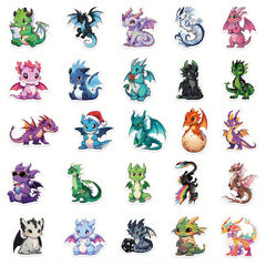 50pcs Cartoon Dragon Stickers for Water Bottles Scrapbooking