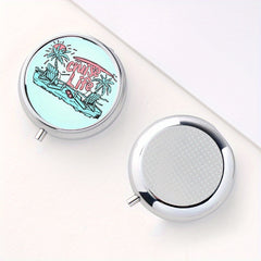 Vacation Life Print Round Pill Box 3 Compartments Portable Medicine Box