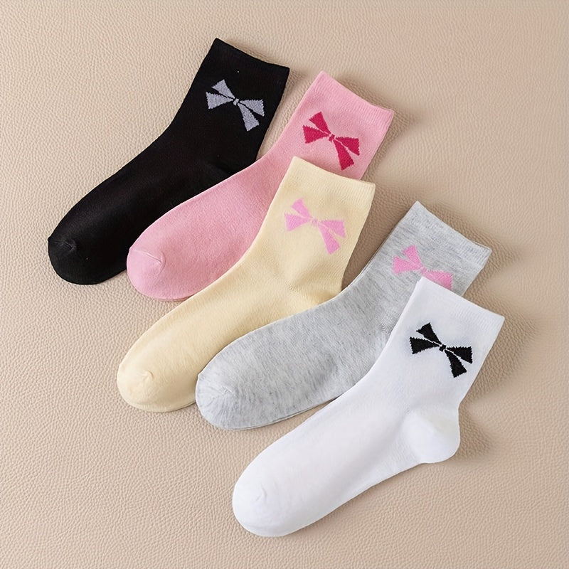 5 Pairs Bow Print Socks Mid Tube Women's Stockings