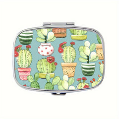 Cacti & Pots Turquoise Pill Case 2 Compartment Medicine Organizer