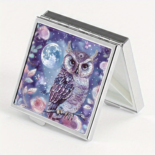 Owl Print Square Pill Box with 4 Compartments Portable Medicine Box