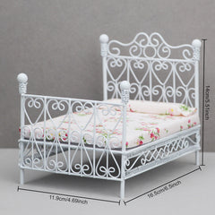 1:12 Scale Iron Double Bed Classic Finish Dollhouse Wedding Decor