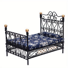 1:12 Scale Iron Double Bed Classic Finish Dollhouse Wedding Decor
