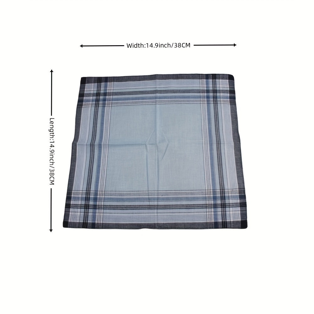 9pcs Vintage Cotton Men's Handkerchiefs Checkered Pattern Soft & Durable