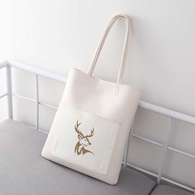 Deer Head Print Shoulder Bag Large Capacity Handbag