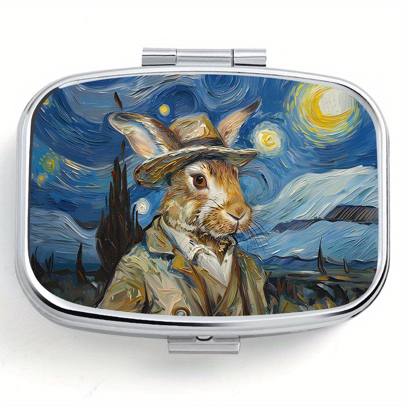 Van Gogh Rabbit Metal Pill Box 2 Compartment Organizer