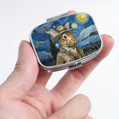 Van Gogh Rabbit Metal Pill Box 2 Compartment Organizer