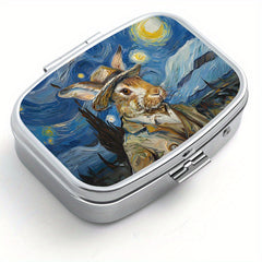 Van Gogh Rabbit Metal Pill Box 2 Compartment Organizer