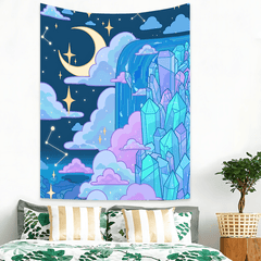 Anime Star Moon Sky Night View Tapestry Wall Hanging Decor