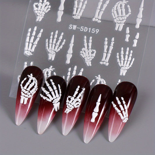 Skull Nail Art Stickers 5D Self Adhesive Decals for DIY Manicure