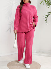  Ribbed Top & Wide Leg Pants Set Long Sleeve Turtleneck