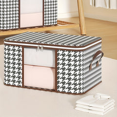 Stylish Houndstooth Storage Box for Clothes Toys Books - Durable Zipper