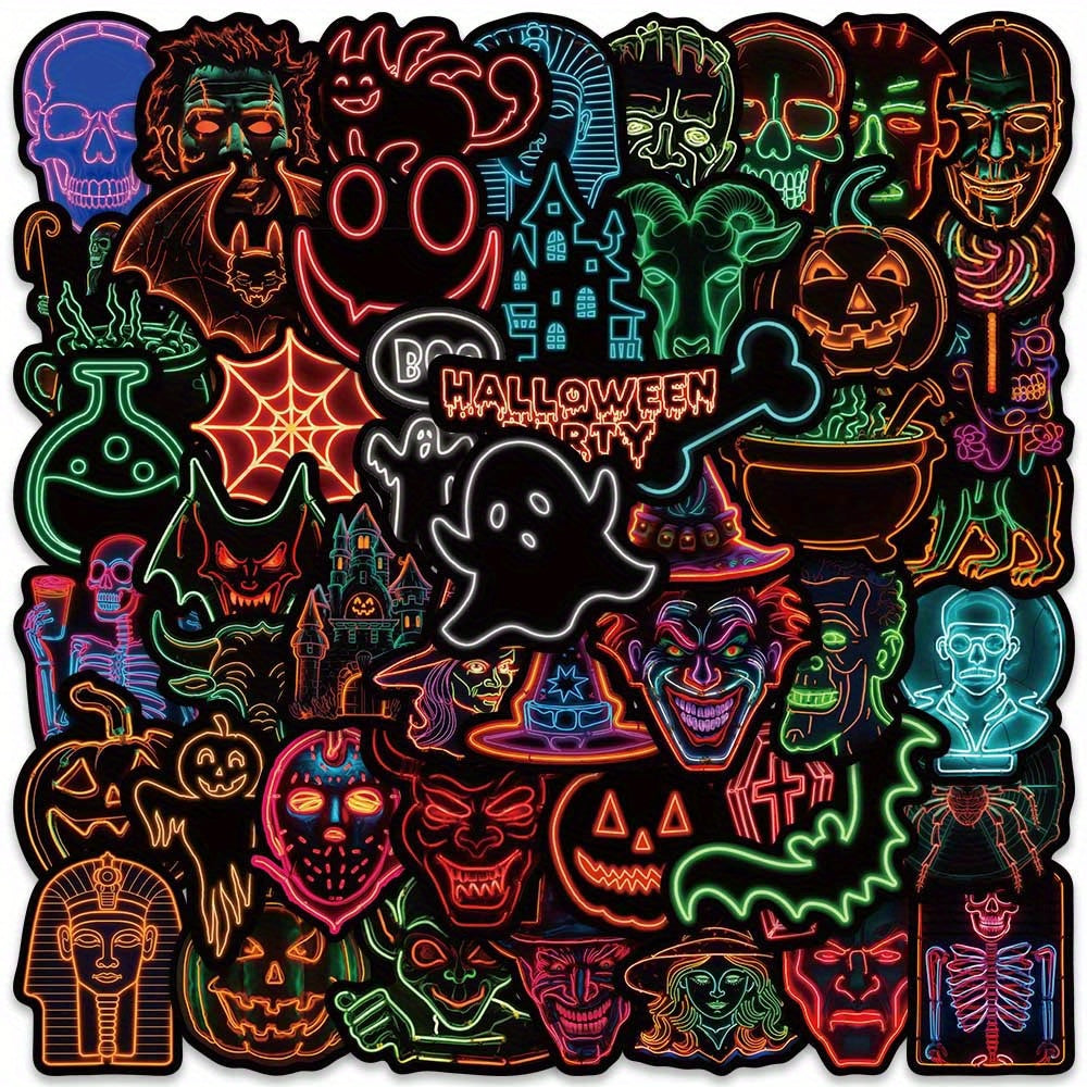 50pcs Neon Halloween Cartoon Stickers for Water Bottles Skateboards