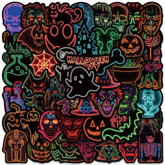 50pcs Neon Halloween Cartoon Stickers for Water Bottles Skateboards