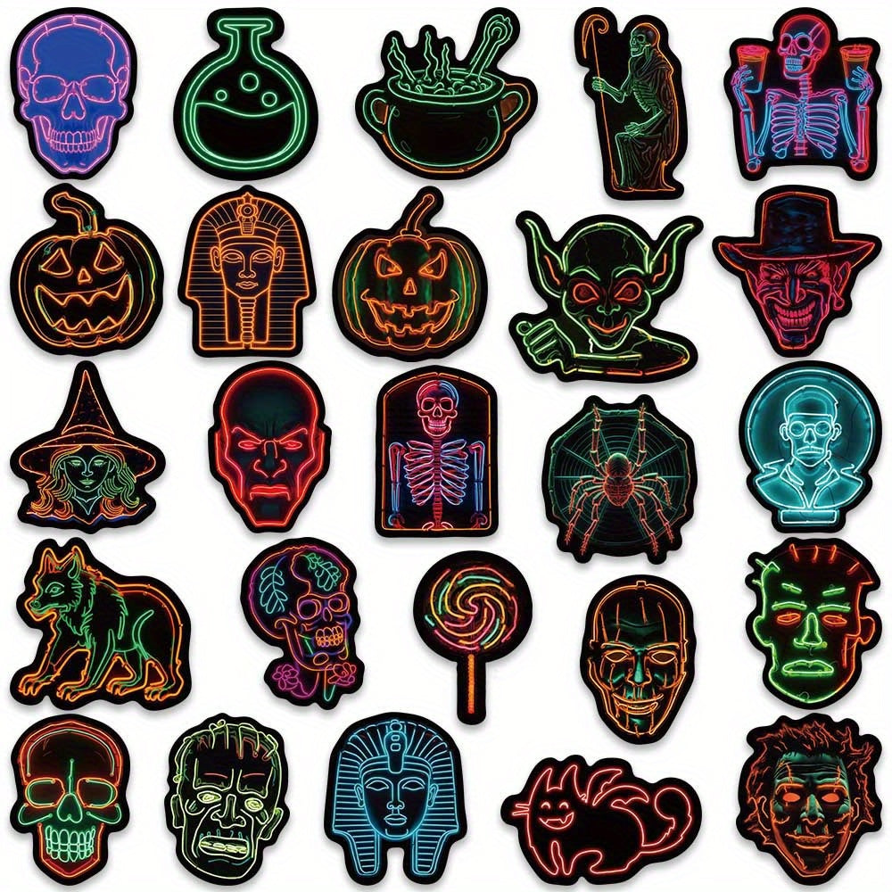 50pcs Neon Halloween Cartoon Stickers for Water Bottles Skateboards