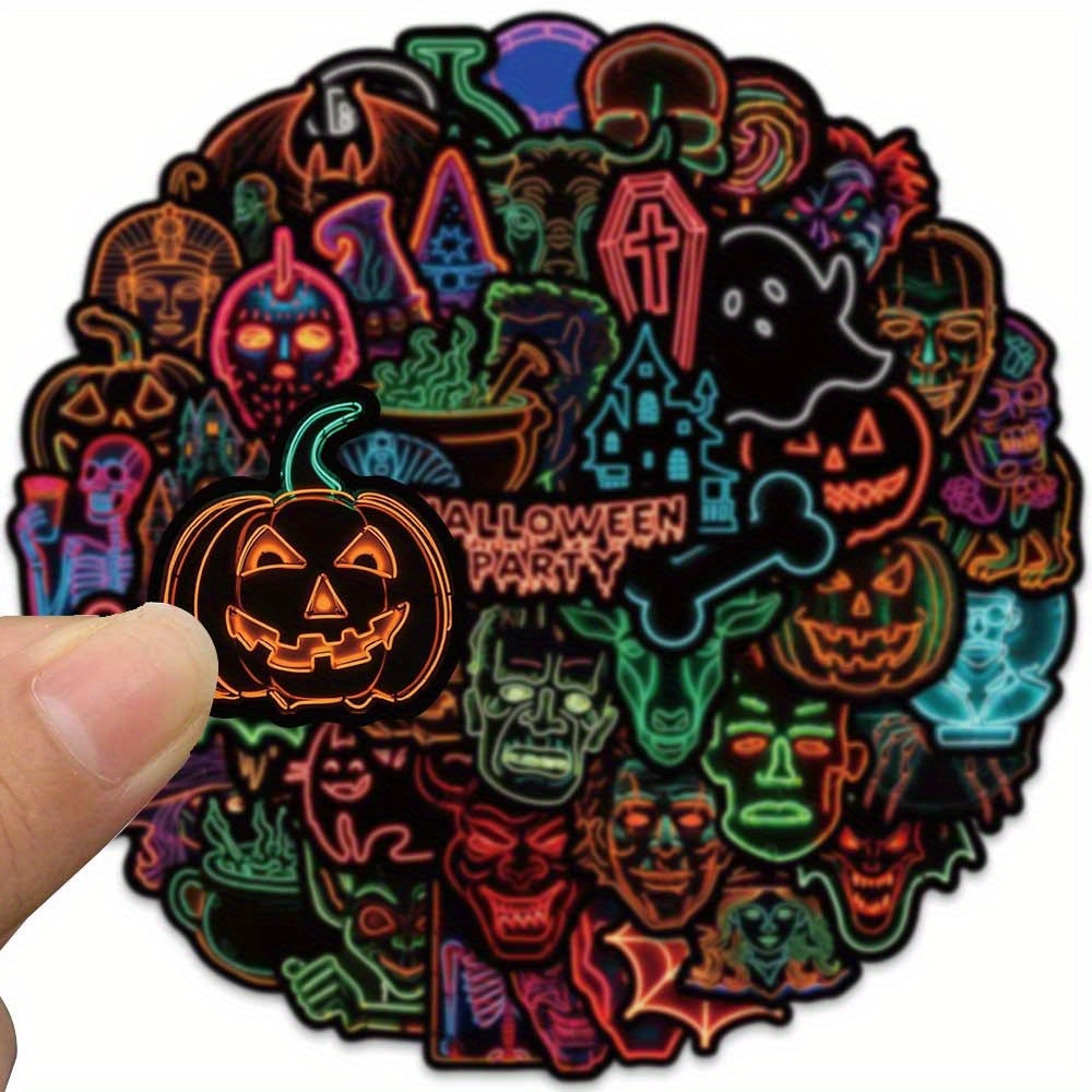 50pcs Neon Halloween Cartoon Stickers for Water Bottles Skateboards