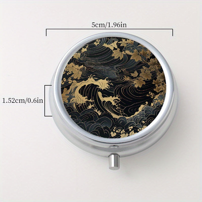Wave Pattern Round Pill Case 3 Compartments Medicine Organizer Box