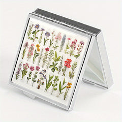 Plant Illustration Print Square Pill Box with 4 Compartments