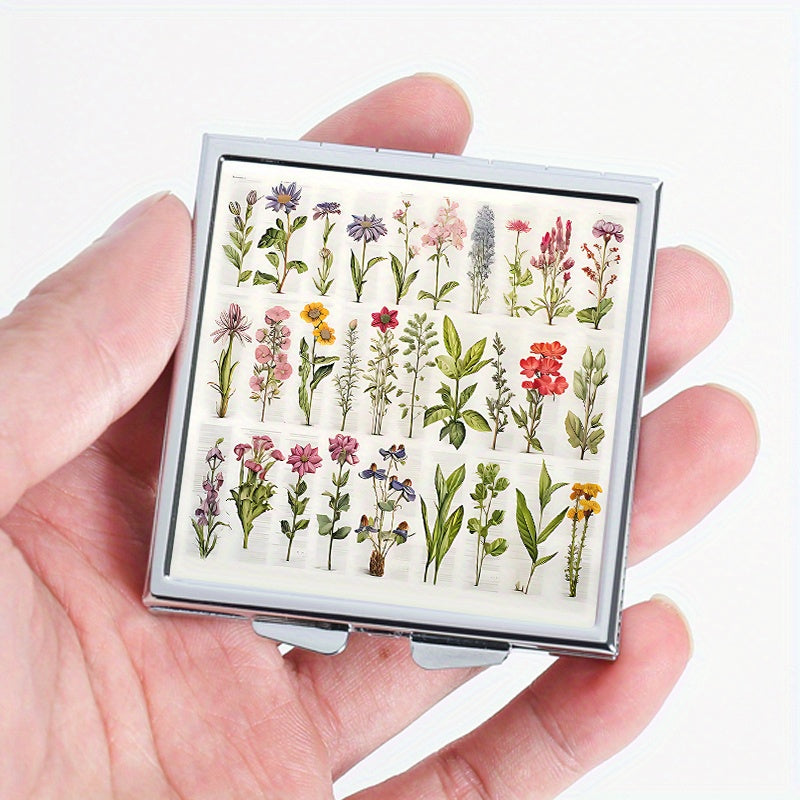 Plant Illustration Print Square Pill Box with 4 Compartments