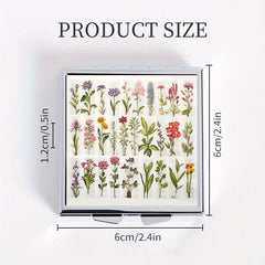 Plant Illustration Print Square Pill Box with 4 Compartments