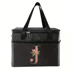 Rose Golden Letter Insulated Lunch Tote Bag Portable Cooler Box