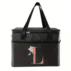 Rose Golden Letter Insulated Lunch Tote Bag Portable Cooler Box