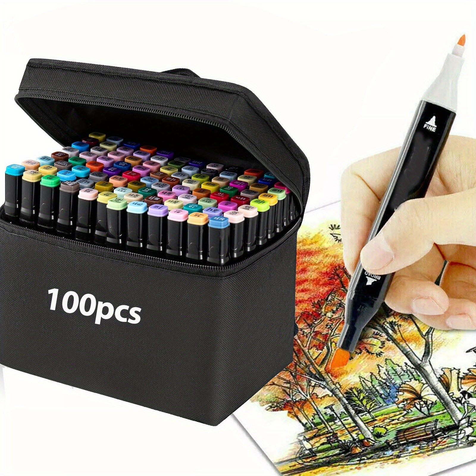 100pcs Dual Tip Marker Set in Storage Box