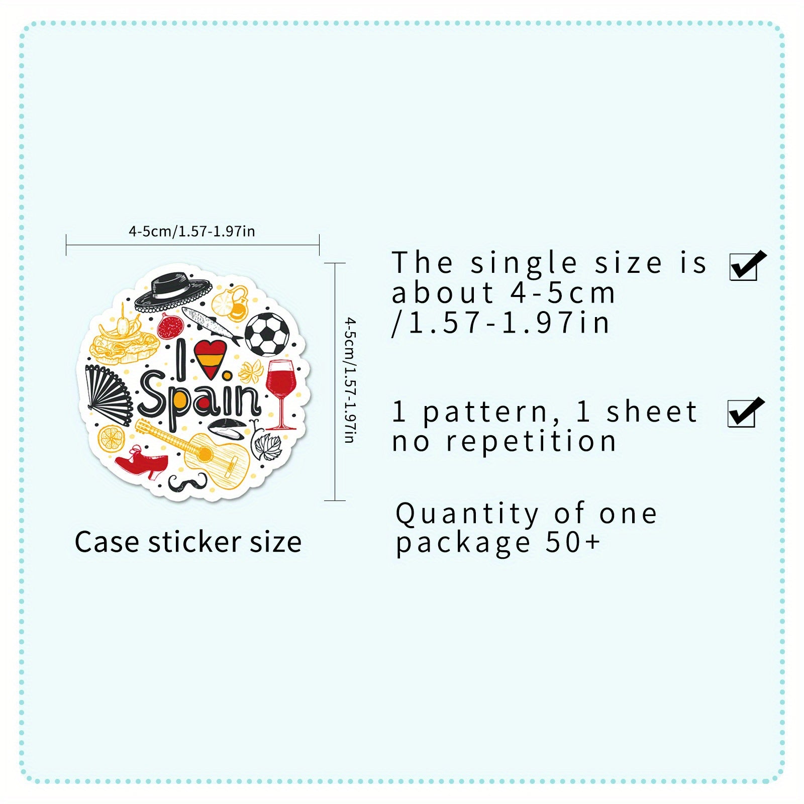 50pcs Spain Travel Vinyl Stickers Set for Adults Reusable Decals