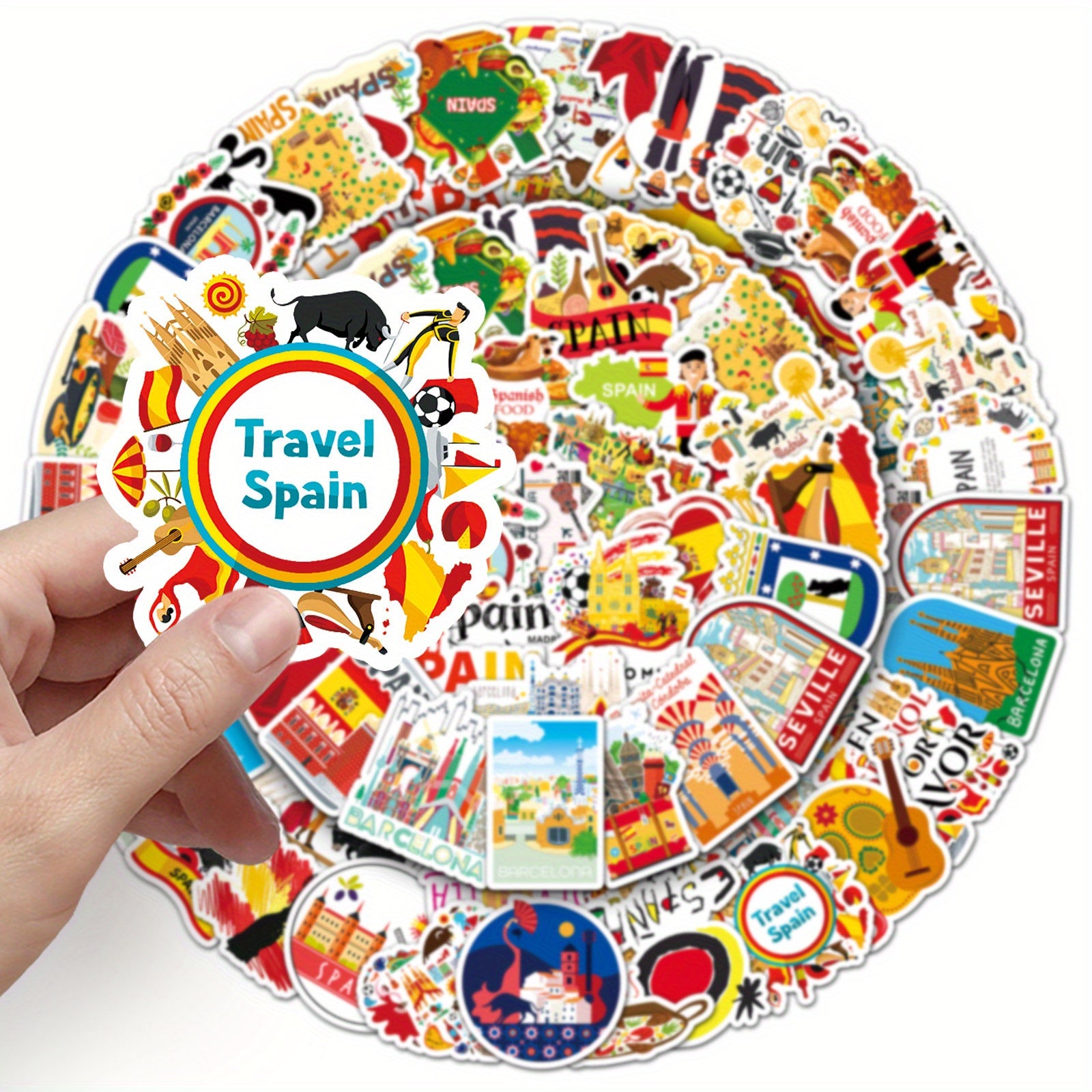 50pcs Spain Travel Vinyl Stickers Set for Adults Reusable Decals