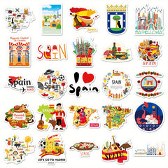 50pcs Spain Travel Vinyl Stickers Set for Adults Reusable Decals