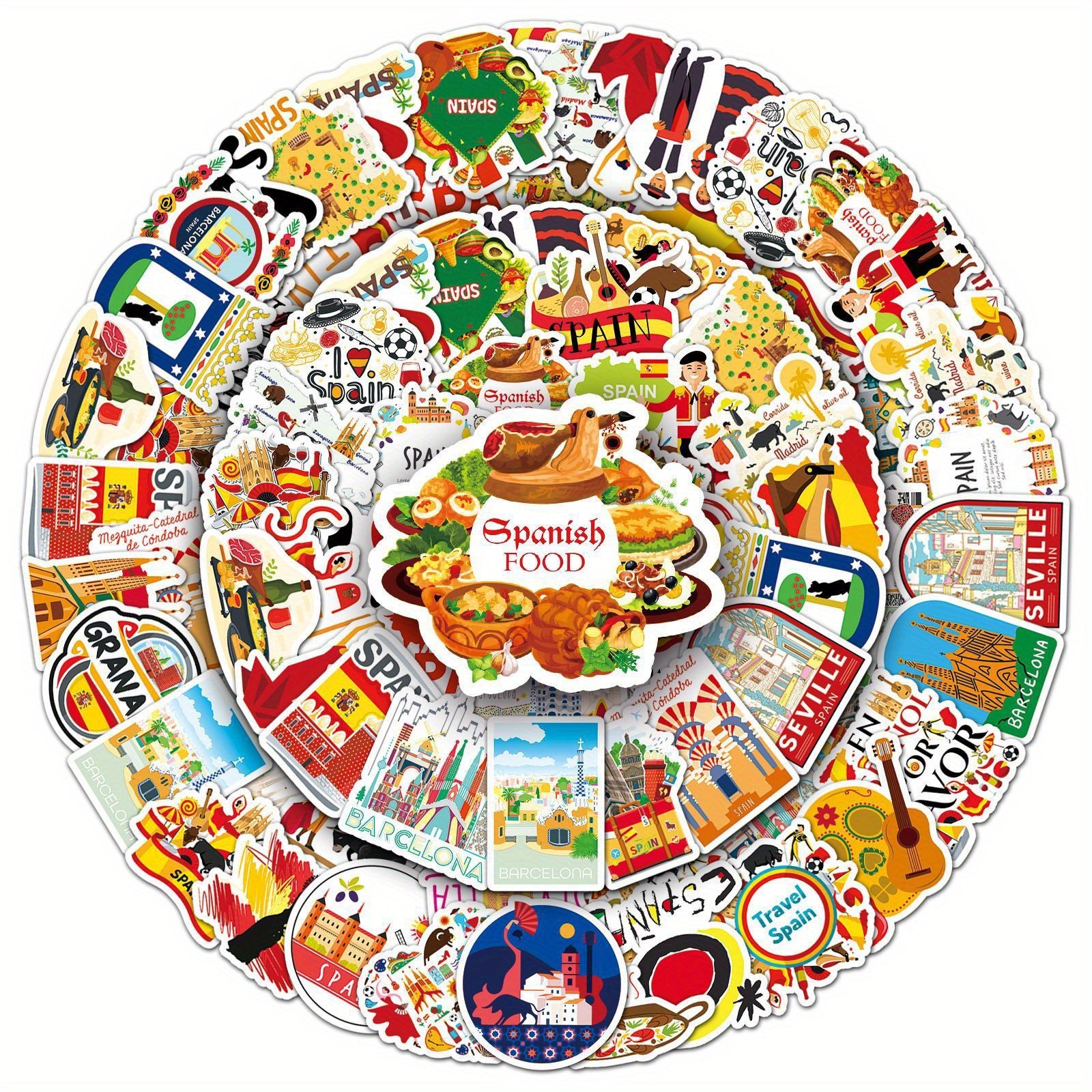 50pcs Spain Travel Vinyl Stickers Set for Adults Reusable Decals