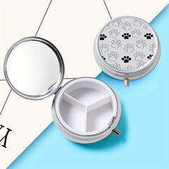 Paw Print Pattern Pill Box 3 Compartments Mini Metal Organizer Jewelry