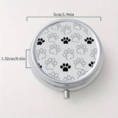 Paw Print Pattern Pill Box 3 Compartments Mini Metal Organizer Jewelry