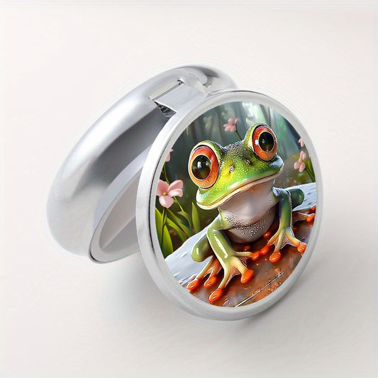 1pc Frog Print Round Pill Box 3 Compartments