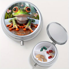 1pc Frog Print Round Pill Box 3 Compartments